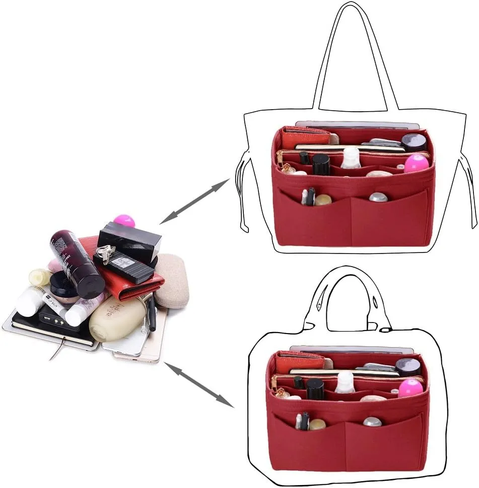 ZTUJO Purse Organizer Insert, Felt Bag Organizer with Metal Zipper, Handbag & Tote Shaper, For Speedy Neverfull Tote, 7 Sizes