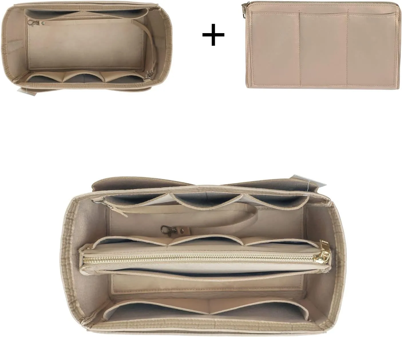 ZTUJO Purse Organizer Insert, Felt Bag Organizer with Metal Zipper, Handbag & Tote Shaper, For Speedy Neverfull Tote, 7 Sizes
