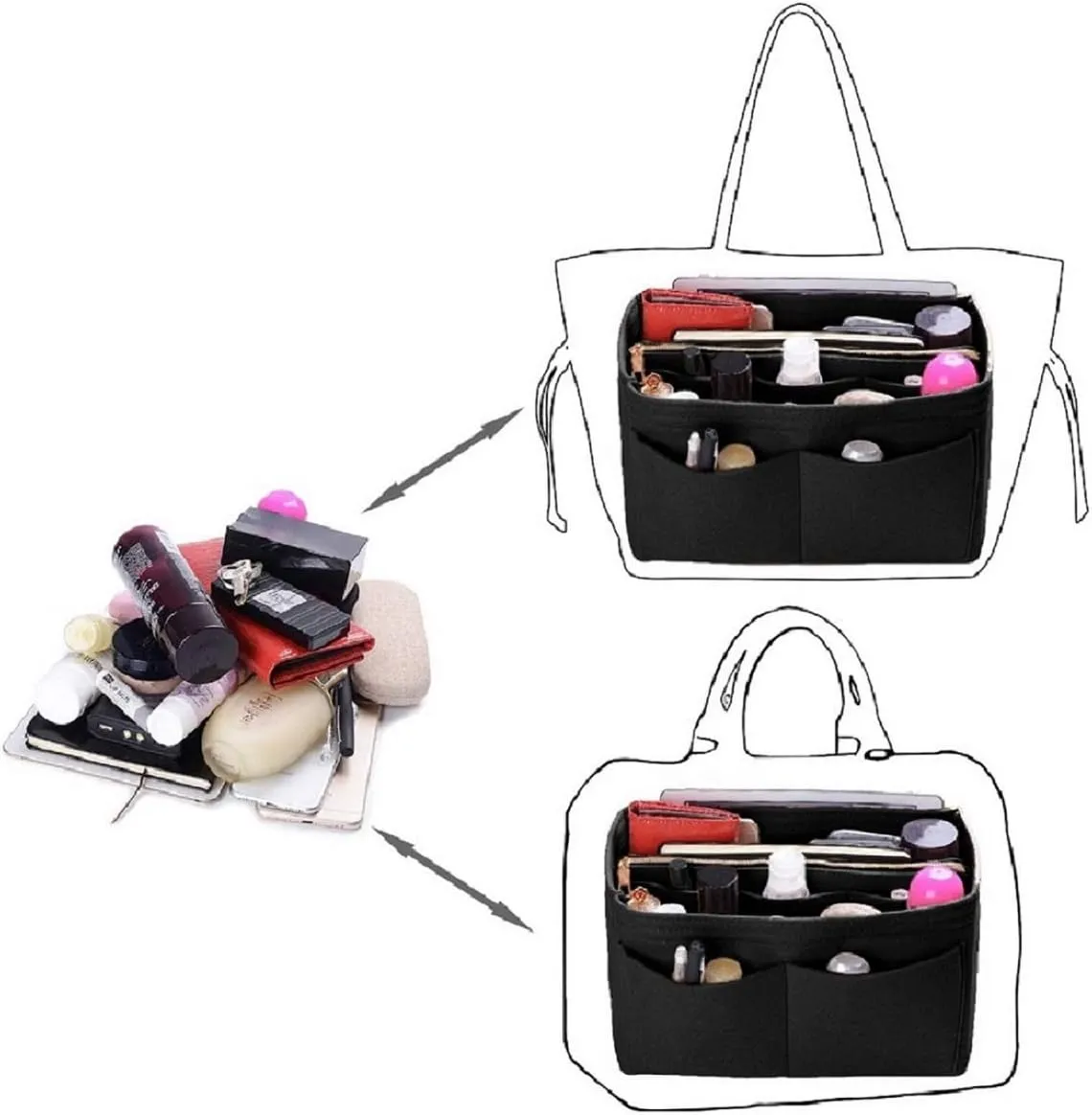 ZTUJO Purse Organizer Insert, Felt Bag Organizer with Metal Zipper, Handbag & Tote Shaper, For Speedy Neverfull Tote, 7 Sizes