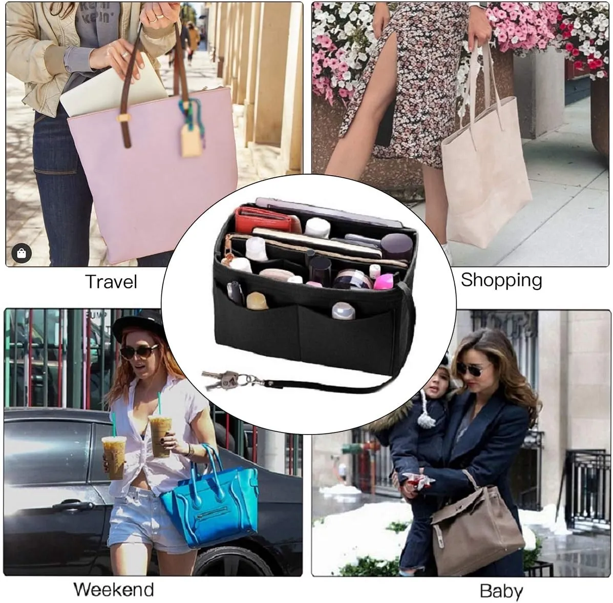 ZTUJO Purse Organizer Insert, Felt Bag Organizer with Metal Zipper, Handbag & Tote Shaper, For Speedy Neverfull Tote, 7 Sizes