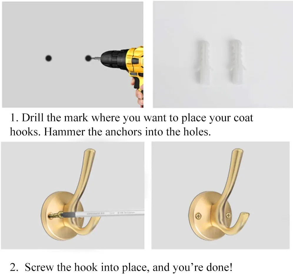 ZUONAI Gold Hooks 12 Pack Brushed Gold Wall Hooks Heavy Duty Metal Coat Hooks for Hanging Coats and Hat Hooks Wall Mounted Towel Hooks for Bathrooms Clothing Hooks for Bedroom Key Hanger Double Hooks