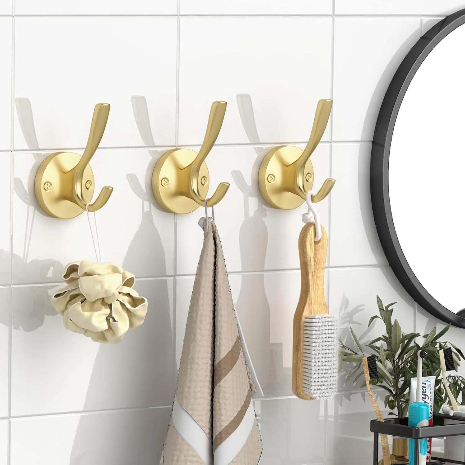 ZUONAI Gold Hooks 12 Pack Brushed Gold Wall Hooks Heavy Duty Metal Coat Hooks for Hanging Coats and Hat Hooks Wall Mounted Towel Hooks for Bathrooms Clothing Hooks for Bedroom Key Hanger Double Hooks