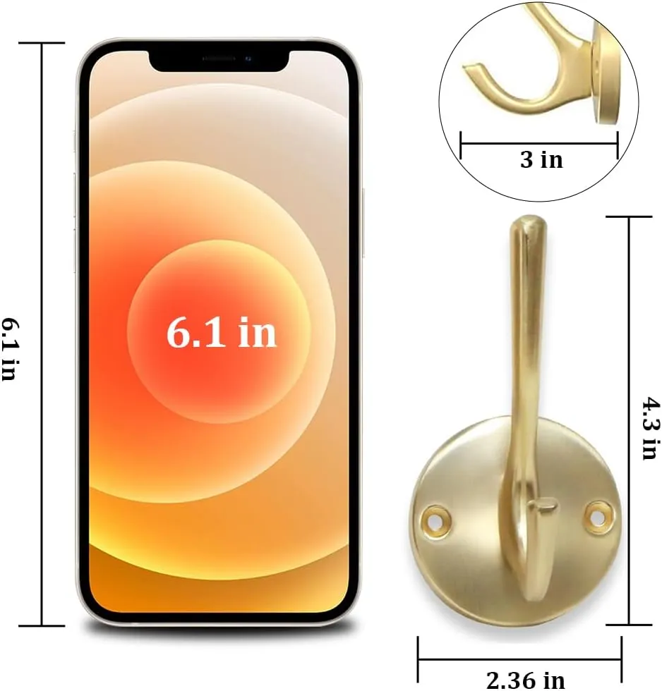 ZUONAI Gold Hooks 12 Pack Brushed Gold Wall Hooks Heavy Duty Metal Coat Hooks for Hanging Coats and Hat Hooks Wall Mounted Towel Hooks for Bathrooms Clothing Hooks for Bedroom Key Hanger Double Hooks