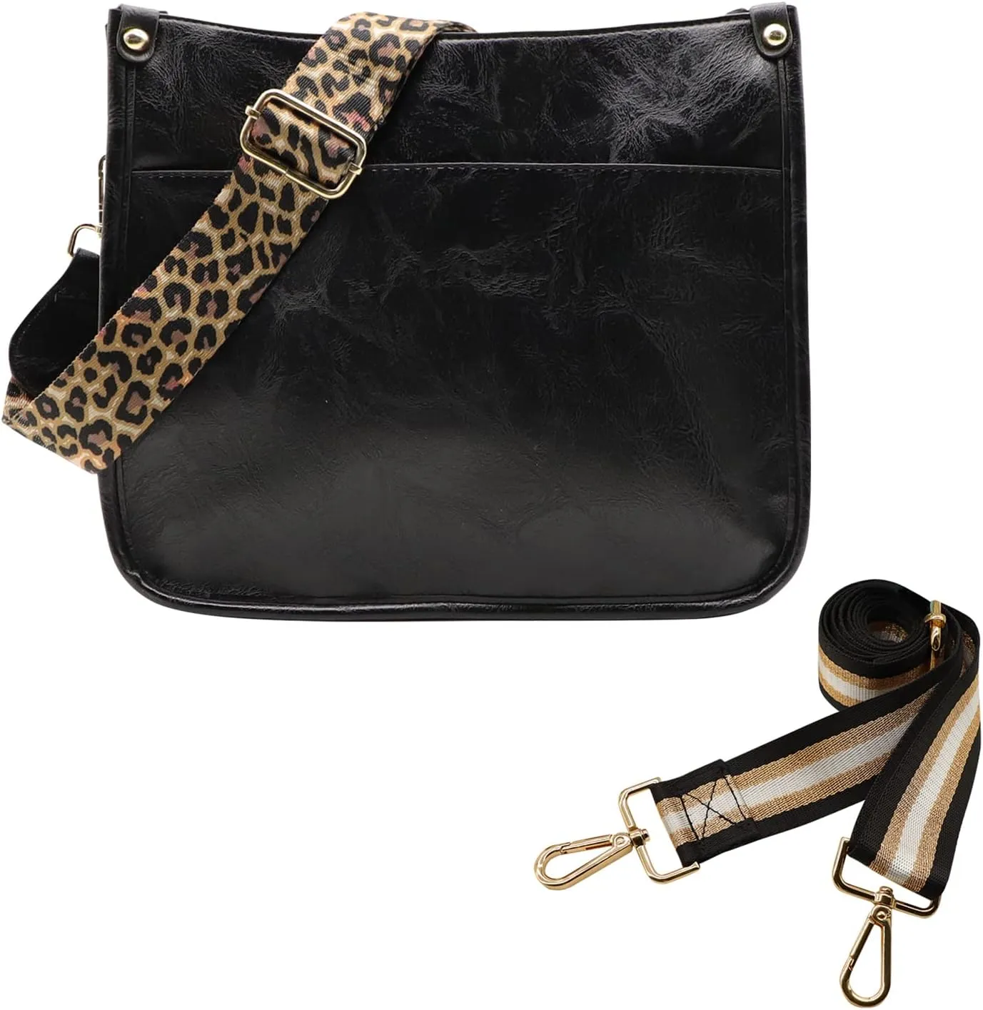 Zyyfly Vegan Leather Purse Medium Size Crossbody Bags for Women with Leopard Guitar Strap