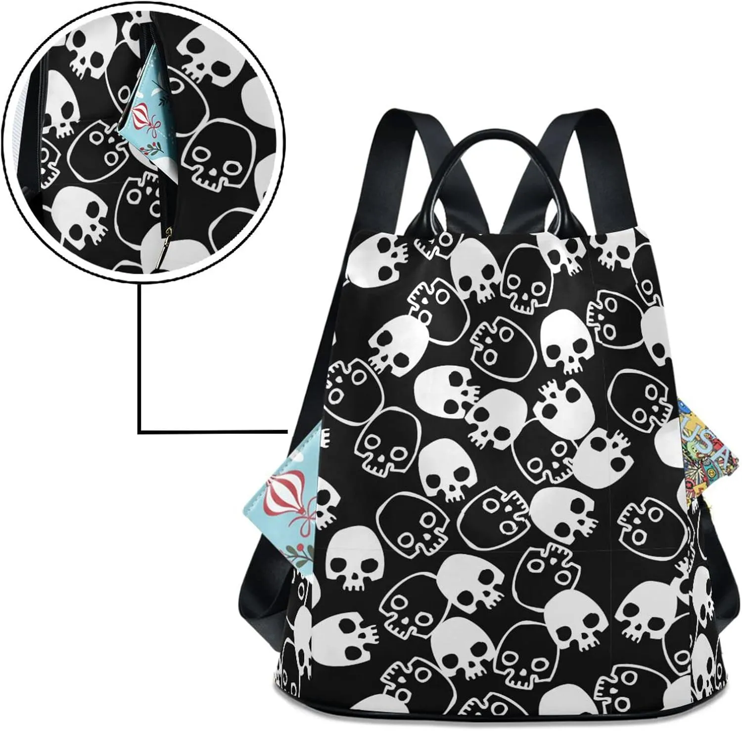 ZZKKO Skulls Backpack Purse for Women Rucksack Anti Theft Fashion Travel Lightweight Ladies Shoulder Bag